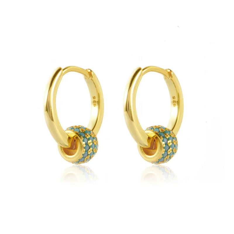 925 Silver Turquoise Bead Hoop Earrings for Women