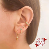 925 Sterling Silver Turquoise Mini Piercing Hoop Earrings