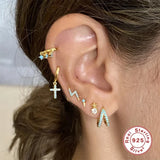 925 Sterling Silver Turquoise Mini Piercing Hoop Earrings
