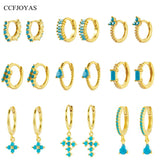 925 Sterling Silver Turquoise Mini Piercing Hoop Earrings