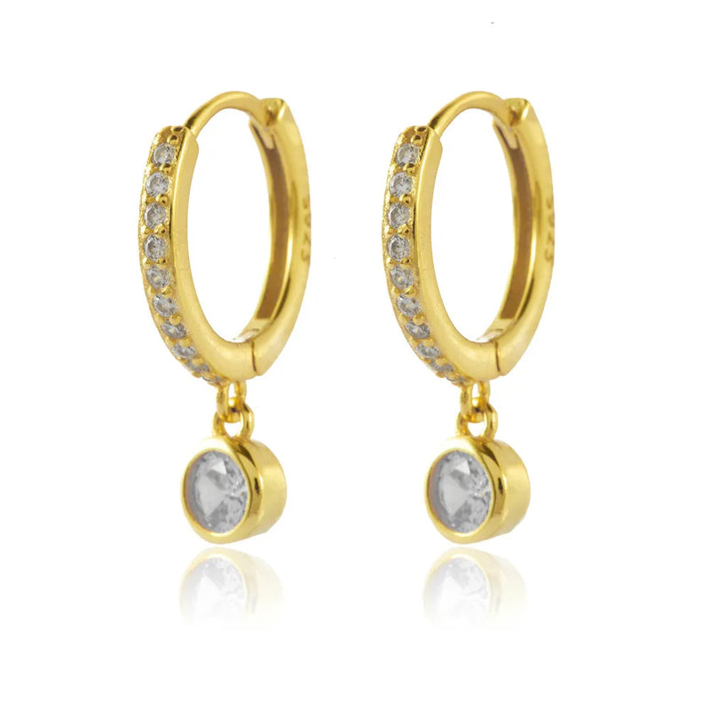 925 Silver Hoop Earrings w/ Zircon, Elegant Design for Women