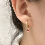 925 Silver Hoop Earrings w/ Zircon, Elegant Design for Women