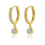 925 Silver Hoop Earrings w/ Zircon, Elegant Design for Women