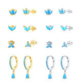 High Marquise Turquoise Earrings 925 Sterling Silver Set Women Stackable