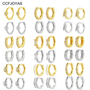 Geometric Zircon Small Hoop Earrings 925 Sterling Silver Round Circle Jewelry