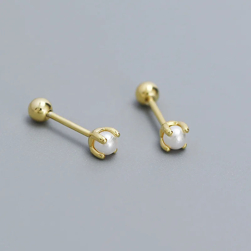 Mini Pearl Sterling Silver Stud Earrings for Girl