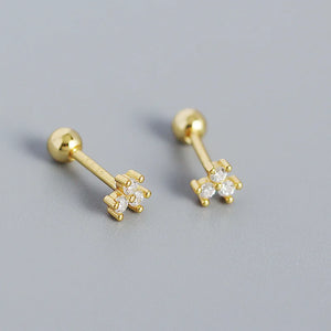 Flower Stud Earrings 925 Sterling Silver Piercing Jewelry