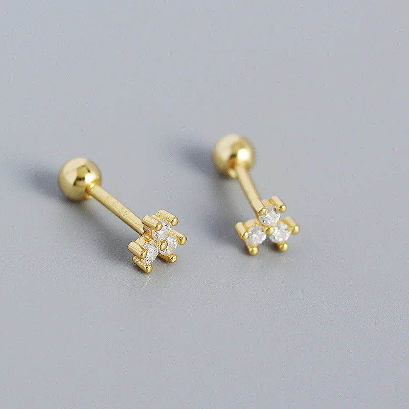 Flower Stud Earrings 925 Sterling Silver Piercing Jewelry