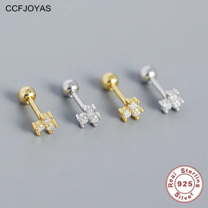 Flower Stud Earrings 925 Sterling Silver Piercing Jewelry