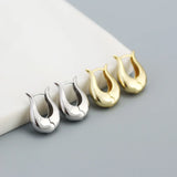 U-shaped Silver Hoop Earrings Heavy Metal Fine Jewelry