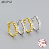 Punk Rock 925 Silver Hoop Earrings Crystal Zircon Round Circle Earrings