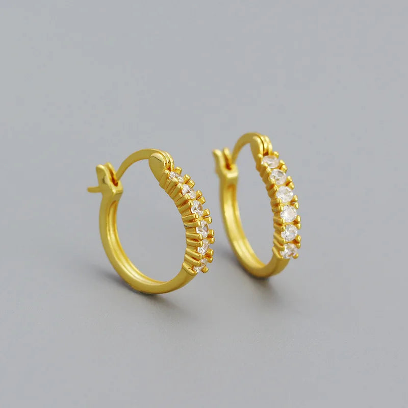Punk Rock 925 Silver Hoop Earrings Crystal Zircon Round Circle Earrings