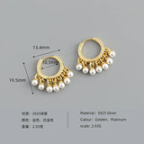 Punk Rock 925 Sterling Silver Pearl Hoop Earrings French 10.5mm Round Circle