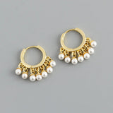 Punk Rock 925 Sterling Silver Pearl Hoop Earrings French 10.5mm Round Circle