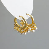 Punk Rock 925 Sterling Silver Pearl Hoop Earrings French 10.5mm Round Circle