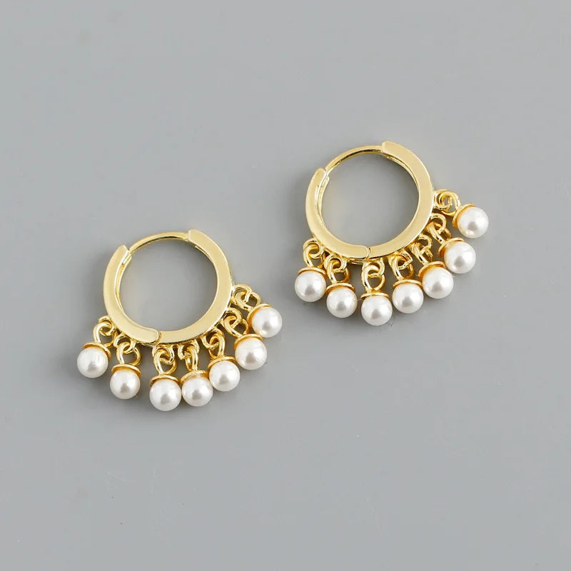 Punk Rock 925 Sterling Silver Pearl Hoop Earrings French 10.5mm Round Circle