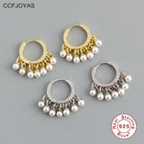 Punk Rock 925 Sterling Silver Pearl Hoop Earrings French 10.5mm Round Circle