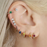 Square Zircon Earrings 925 Silver Small Hoop Fine Jewelry