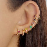 Square Zircon Earrings 925 Silver Small Hoop Fine Jewelry