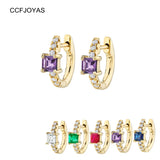 Square Zircon Earrings 925 Silver Small Hoop Fine Jewelry