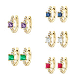 Square Zircon Earrings 925 Silver Small Hoop Fine Jewelry