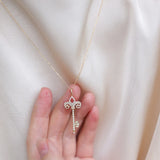S925 Sterling Silver Key Zircon Pendant Necklace Women Sweater Chain