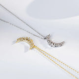 925 Silver Moon Pendant Necklace with Zircon Inlays