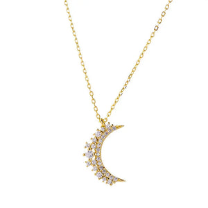 925 Silver Moon Pendant Necklace with Zircon Inlays
