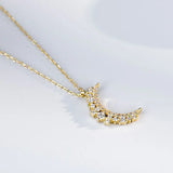 925 Silver Moon Pendant Necklace with Zircon Inlays
