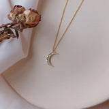 925 Silver Moon Pendant Necklace with Zircon Inlays