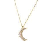 925 Silver Moon Pendant Necklace with Zircon Inlays