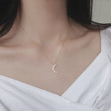 925 Silver Moon Pendant Necklace with Zircon Inlays