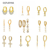 Zircon Small Hoop Earrings 925 Sterling Silver Cross Shape