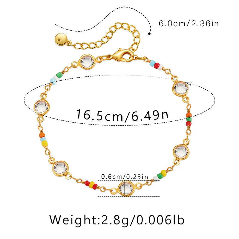 Boho Colorful Seed Beads Rhinestone Bracelet Plated 18K High Minimalist Jewelry