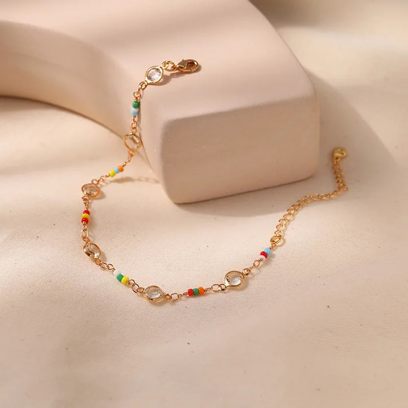 Boho Colorful Seed Beads Rhinestone Bracelet Plated 18K High Minimalist Jewelry