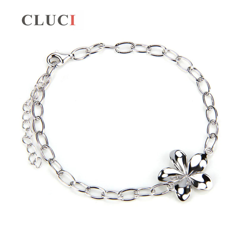 CCLUCI 925 Silver Five Flower Pearl Bracelet Mounting