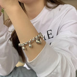 925 Silver Bracelet String of Beads Sweet LOVE Heart Jewelry