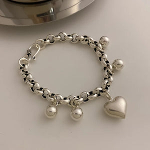925 Silver Bracelet String of Beads Sweet LOVE Heart Jewelry