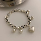 925 Silver Bracelet String of Beads Sweet LOVE Heart Jewelry