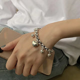 925 Silver Bracelet String of Beads Sweet LOVE Heart Jewelry