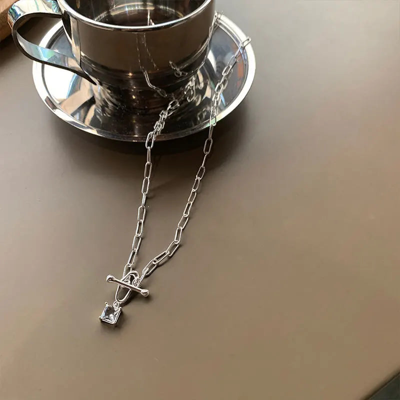 925 Silver Necklace Women CZ Pendant Fine Jewelry Party Accessory