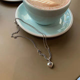 Heart Pendant Necklace 925 Sterling Silver Splicing Chain