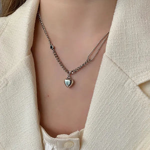 Heart Pendant Necklace 925 Sterling Silver Splicing Chain