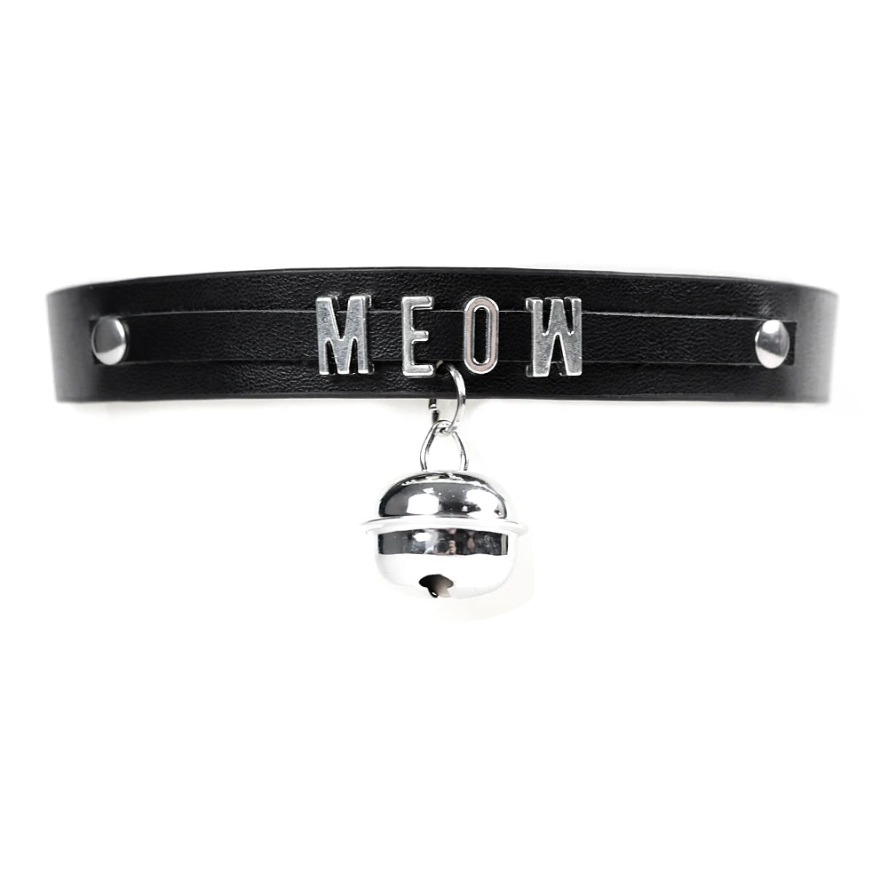 CEA Arrival Goth Necklace For Women Vintage Bell Letter Leather Choker