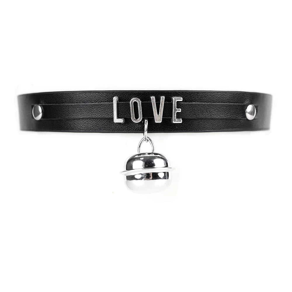 CEA Arrival Goth Necklace For Women Vintage Bell Letter Leather Choker