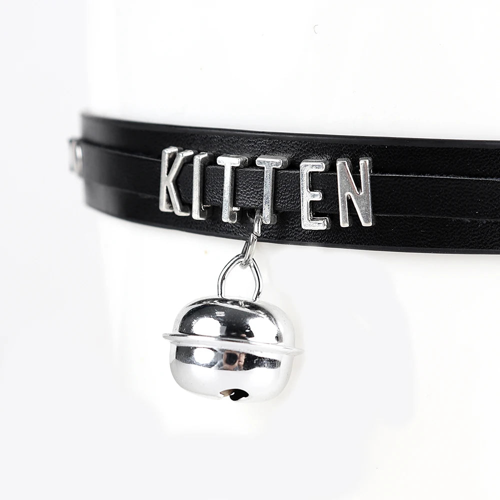 CEA Arrival Goth Necklace For Women Vintage Bell Letter Leather Choker