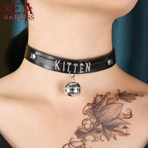 CEA Arrival Goth Necklace For Women Vintage Bell Letter Leather Choker