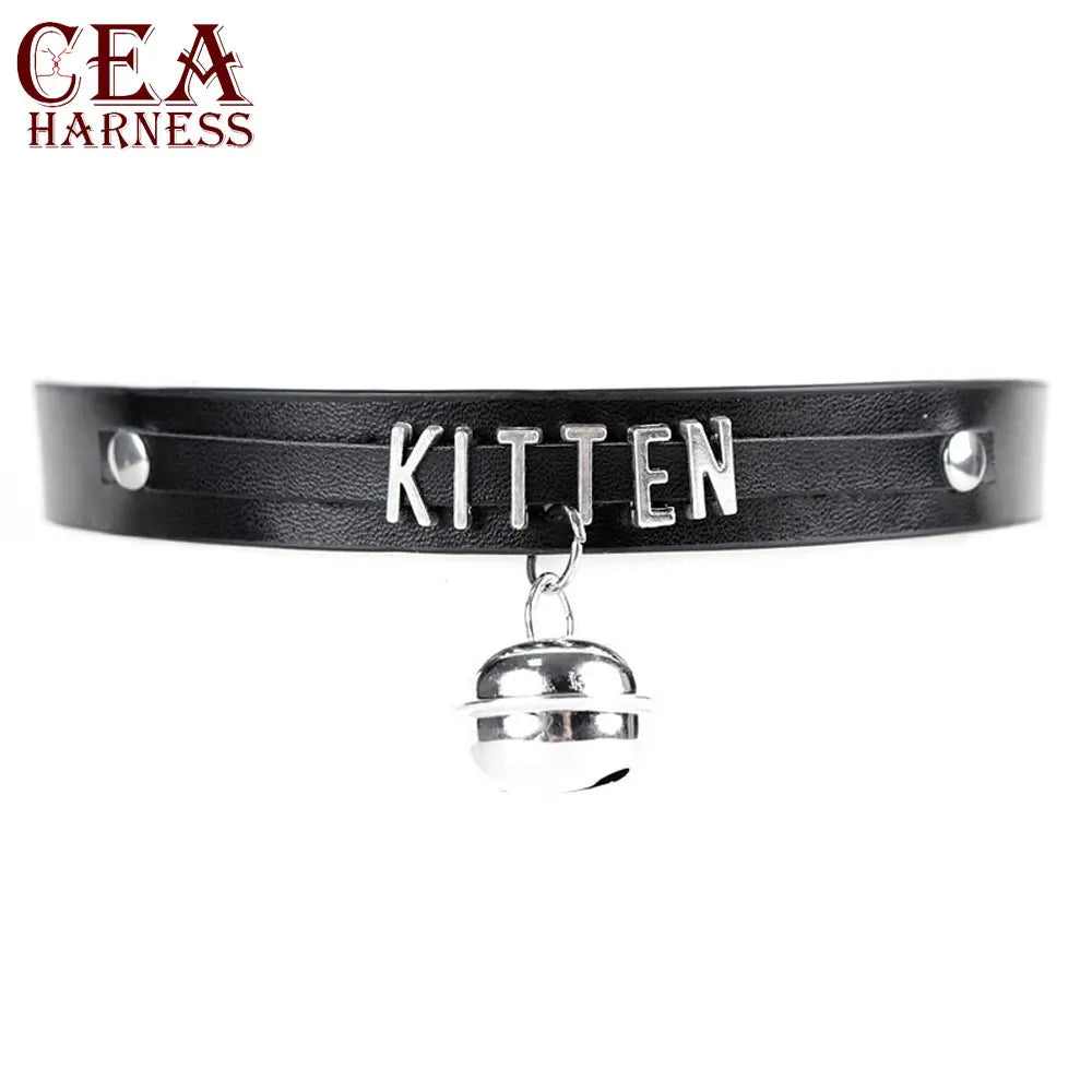 CEA Arrival Goth Necklace For Women Vintage Bell Letter Leather Choker