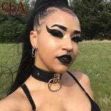 CEA Women PU Leather Harness Necklaces O-ring Choker Sexy Punk Bondage