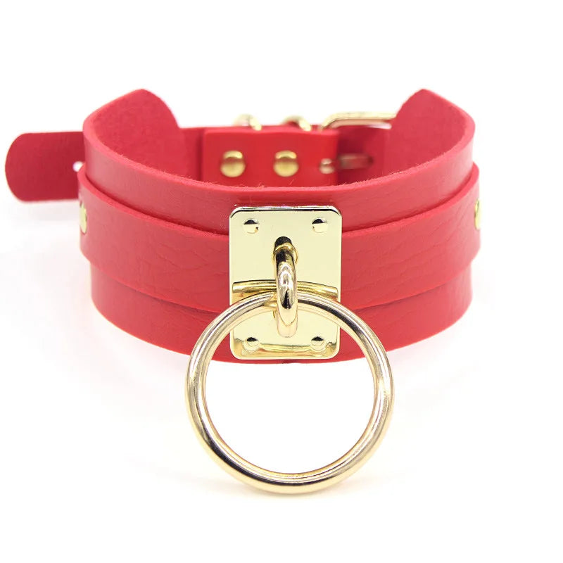 CEA Women PU Leather Harness Necklaces O-ring Choker Sexy Punk Bondage